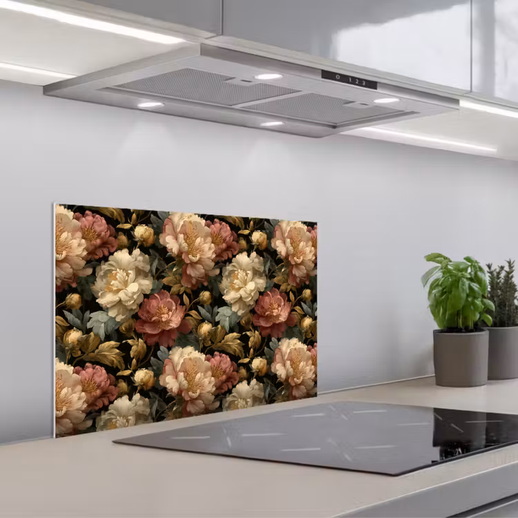 Spatscherm keuken - Bloemen - Barok - Patroon - Roze - Crème — 5