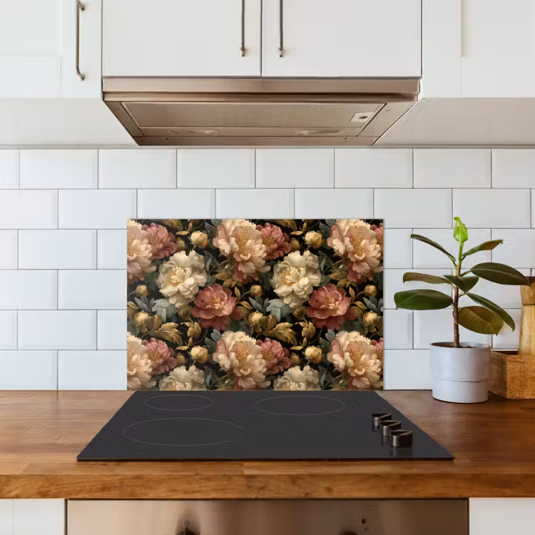Spatscherm keuken - Bloemen - Barok - Patroon - Roze - Crème — 6