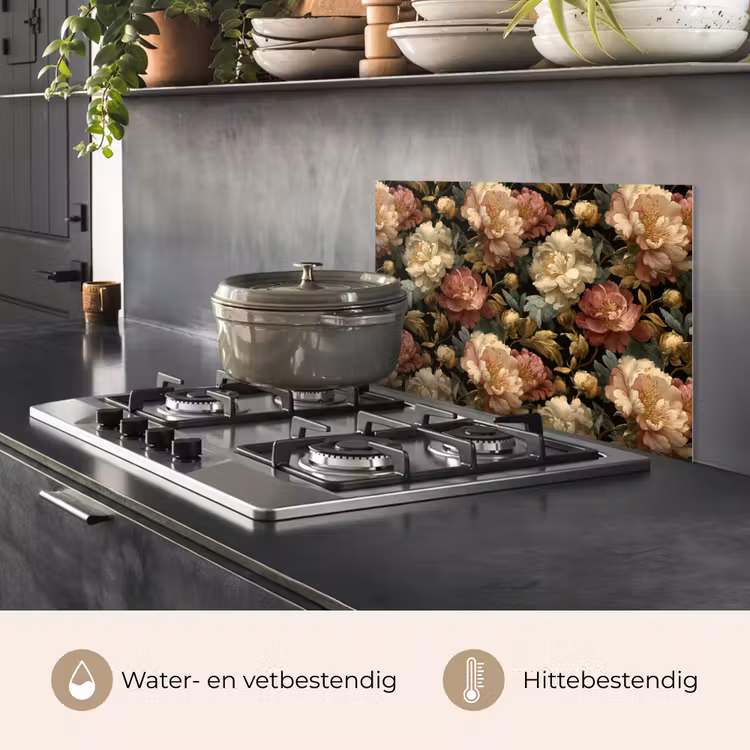 Spatscherm keuken - Bloemen - Barok - Patroon - Roze - Crème — 7