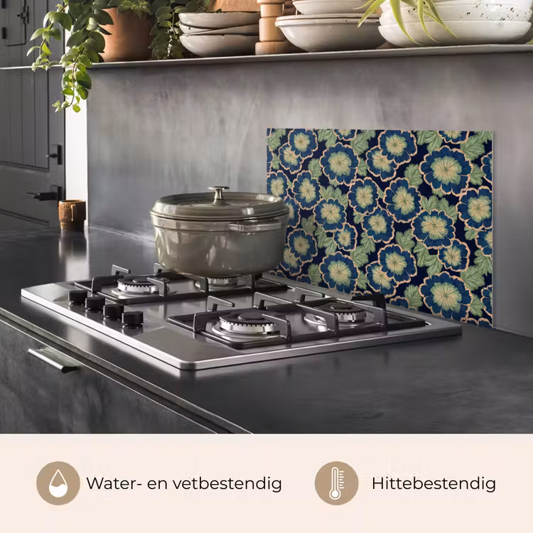 Spatscherm keuken - Bloemen - Borduurwerk - Patroon - Blauw - Groen — 7