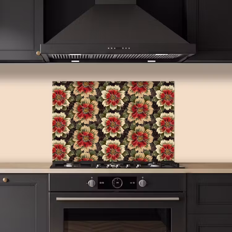 Spatscherm keuken - Bloemen - Klassiek - Patroon - Rood — 2
