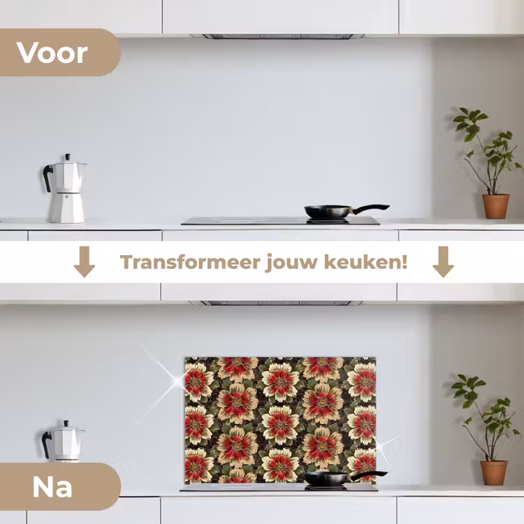 Spatscherm keuken - Bloemen - Klassiek - Patroon - Rood — 3