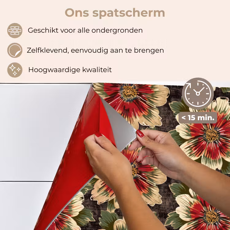 Spatscherm keuken - Bloemen - Klassiek - Patroon - Rood — 4