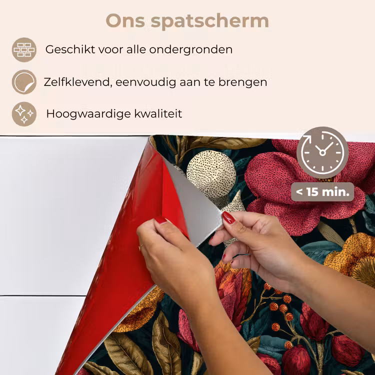 Spatscherm keuken - Bloemen - Patroon - Rood - Goud — 4