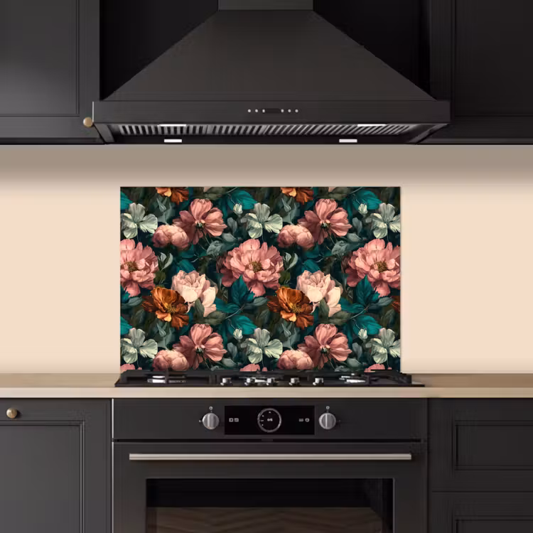 Spatscherm keuken - Bloemen - Schilderachtig - Patroon - Roze — 2
