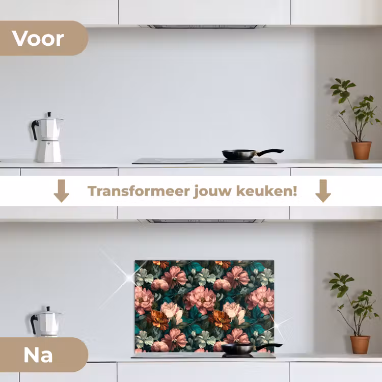 Spatscherm keuken - Bloemen - Schilderachtig - Patroon - Roze — 3