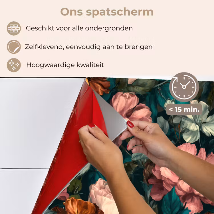 Spatscherm keuken - Bloemen - Schilderachtig - Patroon - Roze — 4
