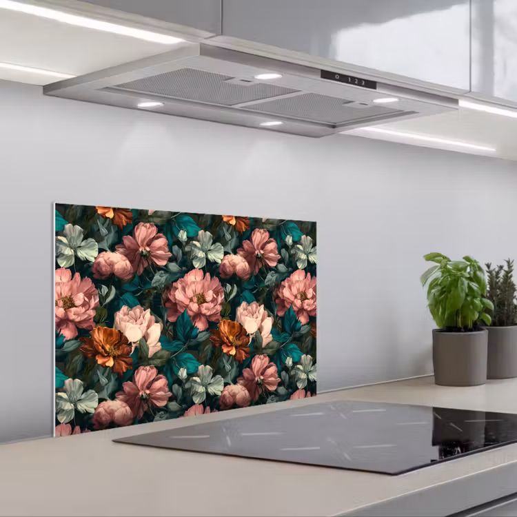 Spatscherm keuken - Bloemen - Schilderachtig - Patroon - Roze — 5