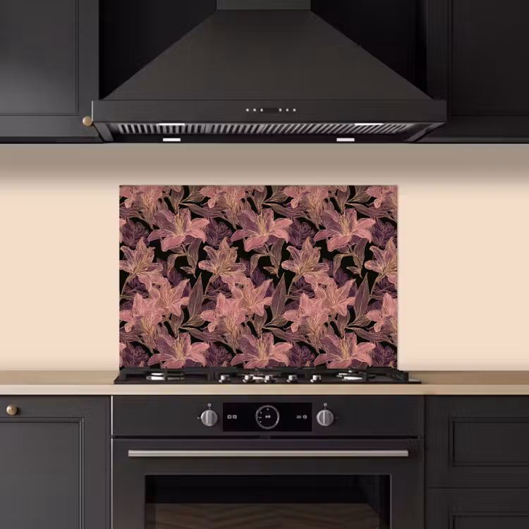 Spatscherm keuken - Lelies - Patroon - Paars - Goud — 2