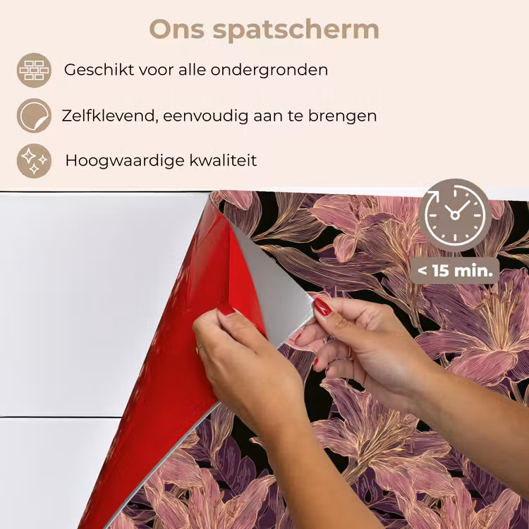 Spatscherm keuken - Lelies - Patroon - Paars - Goud — 4