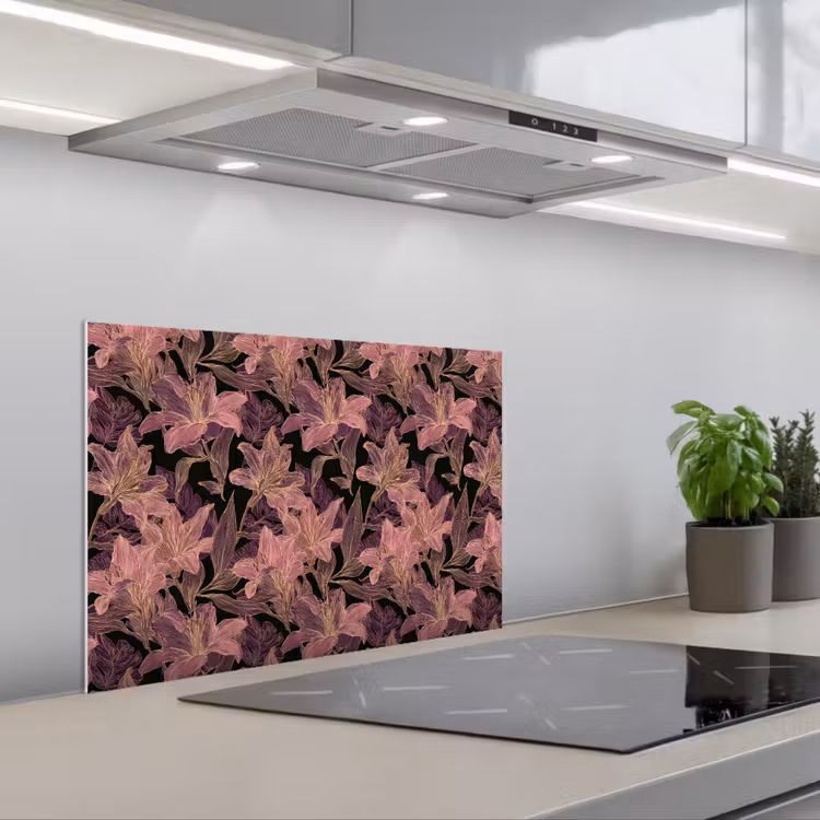 Spatscherm keuken - Lelies - Patroon - Paars - Goud — 5
