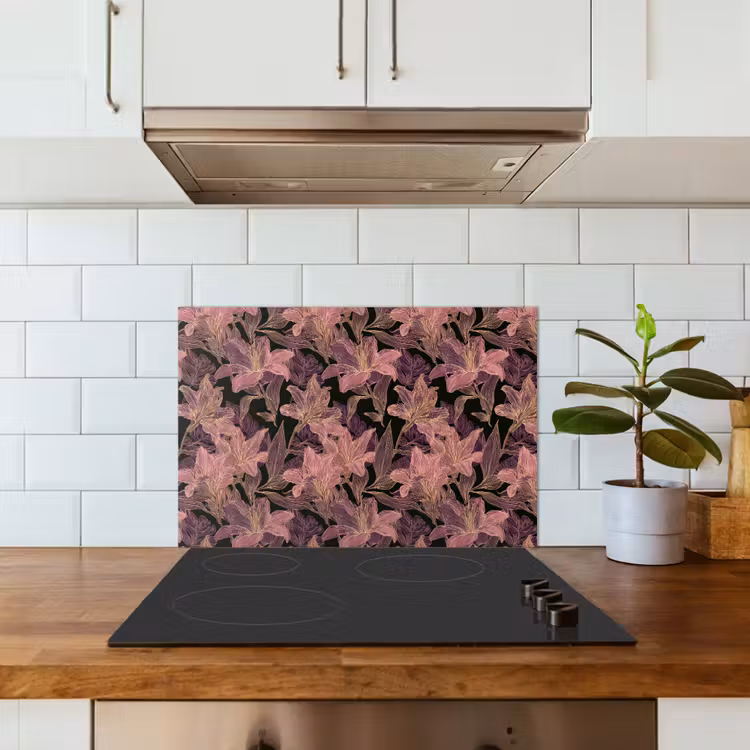 Spatscherm keuken - Lelies - Patroon - Paars - Goud — 6