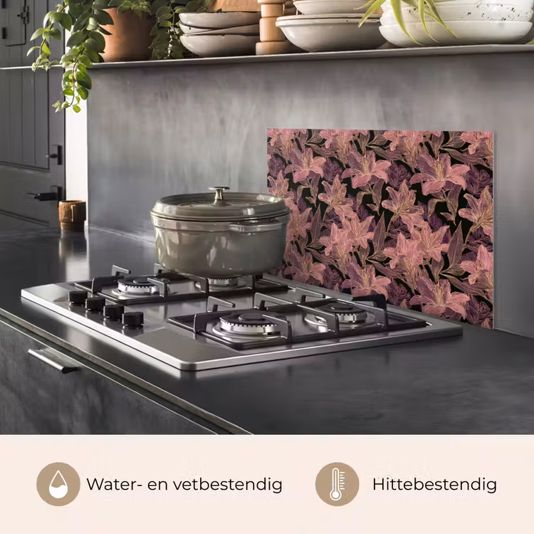 Spatscherm keuken - Lelies - Patroon - Paars - Goud — 7