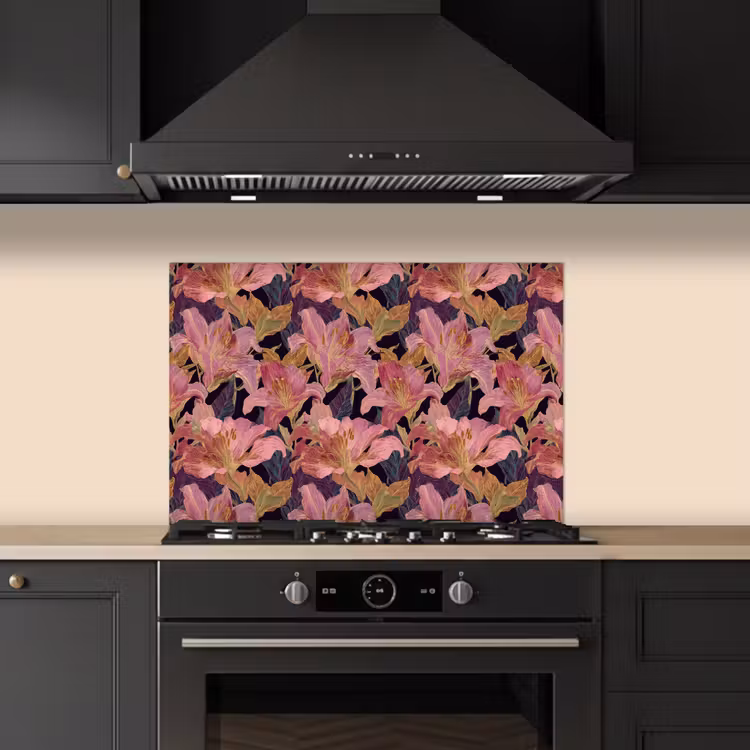 Spatscherm keuken - Lelies - Patroon - Roze - Goud — 2