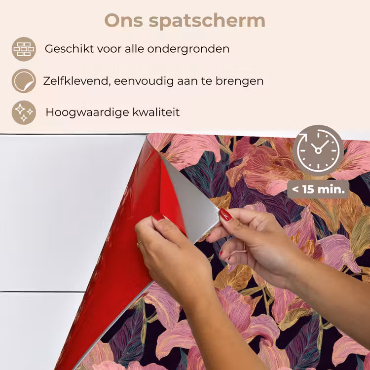 Spatscherm keuken - Lelies - Patroon - Roze - Goud — 4