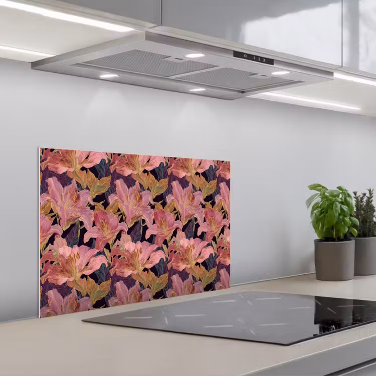 Spatscherm keuken - Lelies - Patroon - Roze - Goud — 5