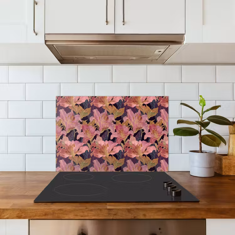 Spatscherm keuken - Lelies - Patroon - Roze - Goud — 6