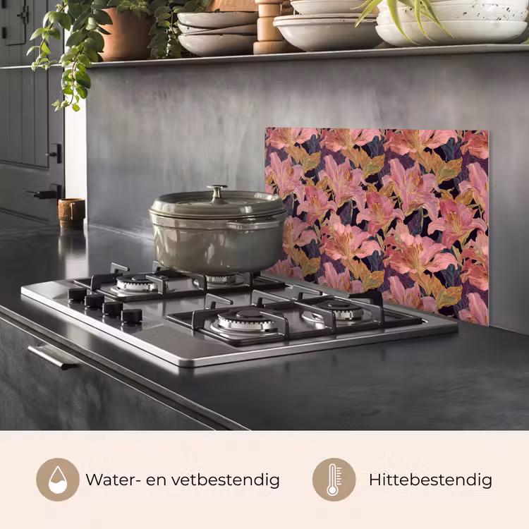 Spatscherm keuken - Lelies - Patroon - Roze - Goud — 7