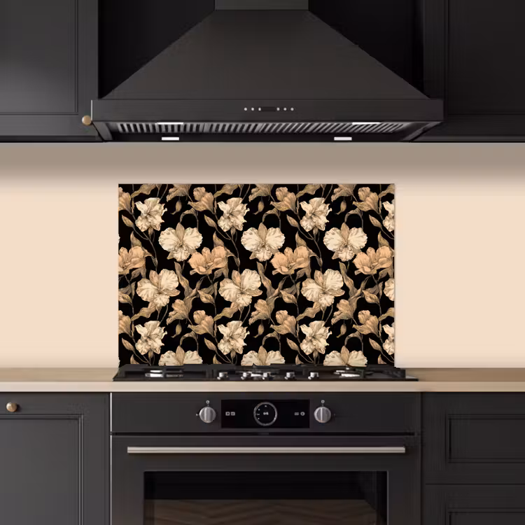 Spatscherm keuken - Orchideeën - Lijntekening - Patroon - Beige - Zwart — 2