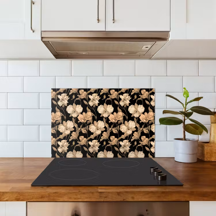 Spatscherm keuken - Orchideeën - Lijntekening - Patroon - Beige - Zwart — 6