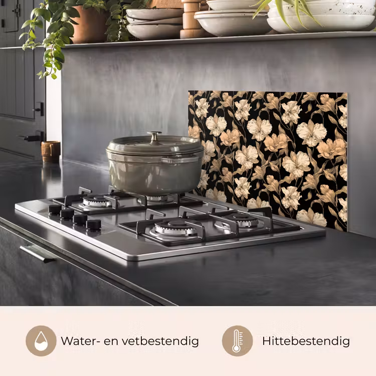 Spatscherm keuken - Orchideeën - Lijntekening - Patroon - Beige - Zwart — 7