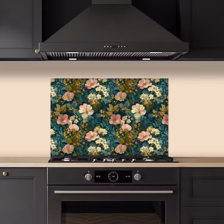 Spatscherm keuken - Wilde bloemen - Botanisch - Patroon - Roze - Romantisch — 2