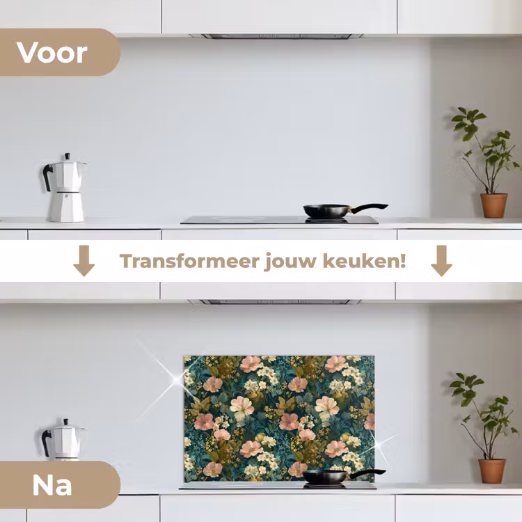 Spatscherm keuken - Wilde bloemen - Botanisch - Patroon - Roze - Romantisch — 3
