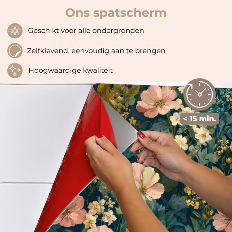 Spatscherm keuken - Wilde bloemen - Botanisch - Patroon - Roze - Romantisch — 4