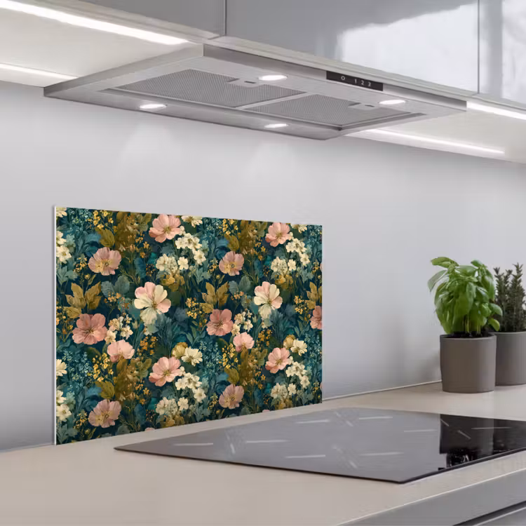 Spatscherm keuken - Wilde bloemen - Botanisch - Patroon - Roze - Romantisch — 5