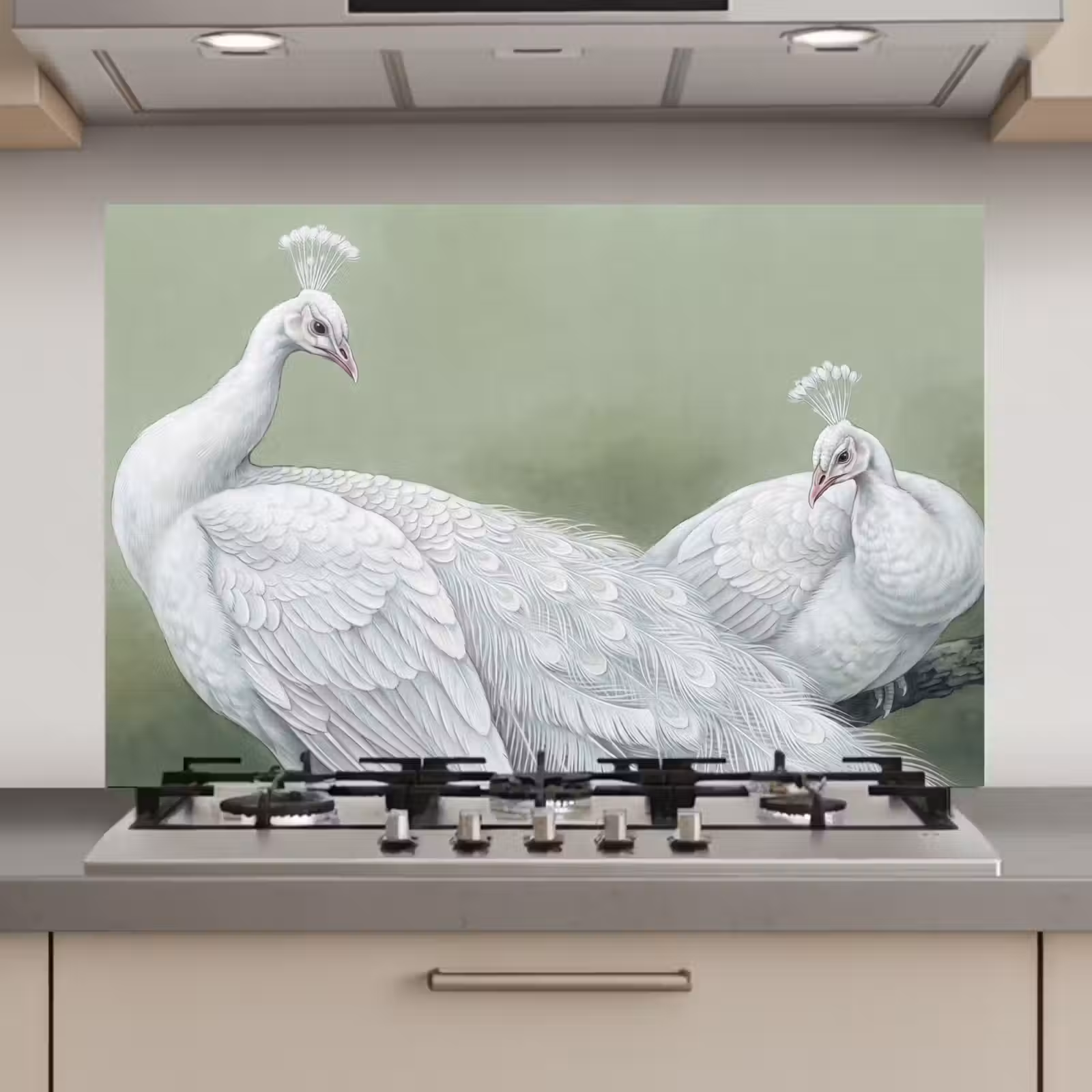 Spatscherm keuken - Pauwen - Wit - Natuur - Groen — 1