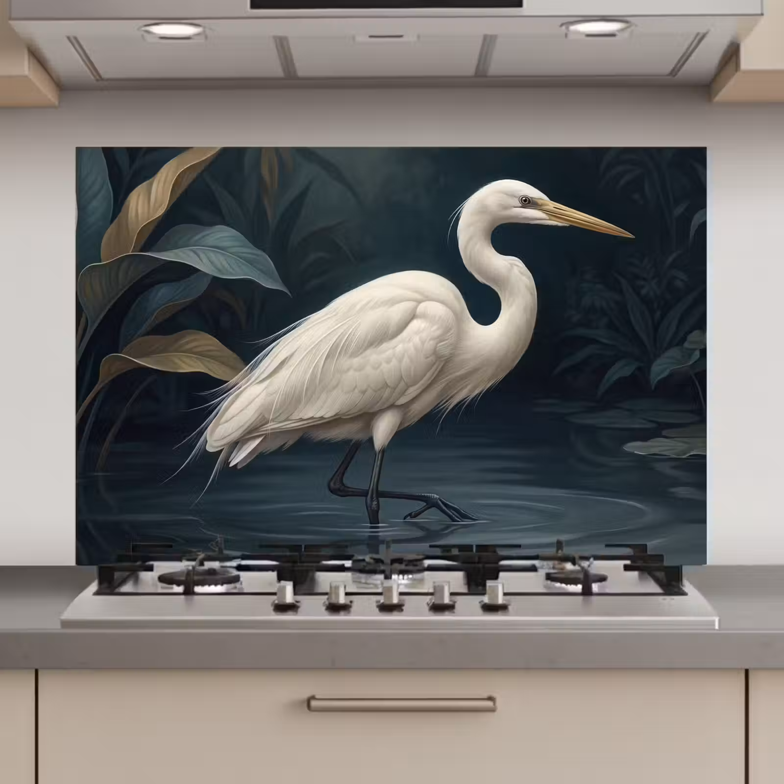 Spatscherm keuken - Reiger - Water - Natuur - Modern - Wit — 1