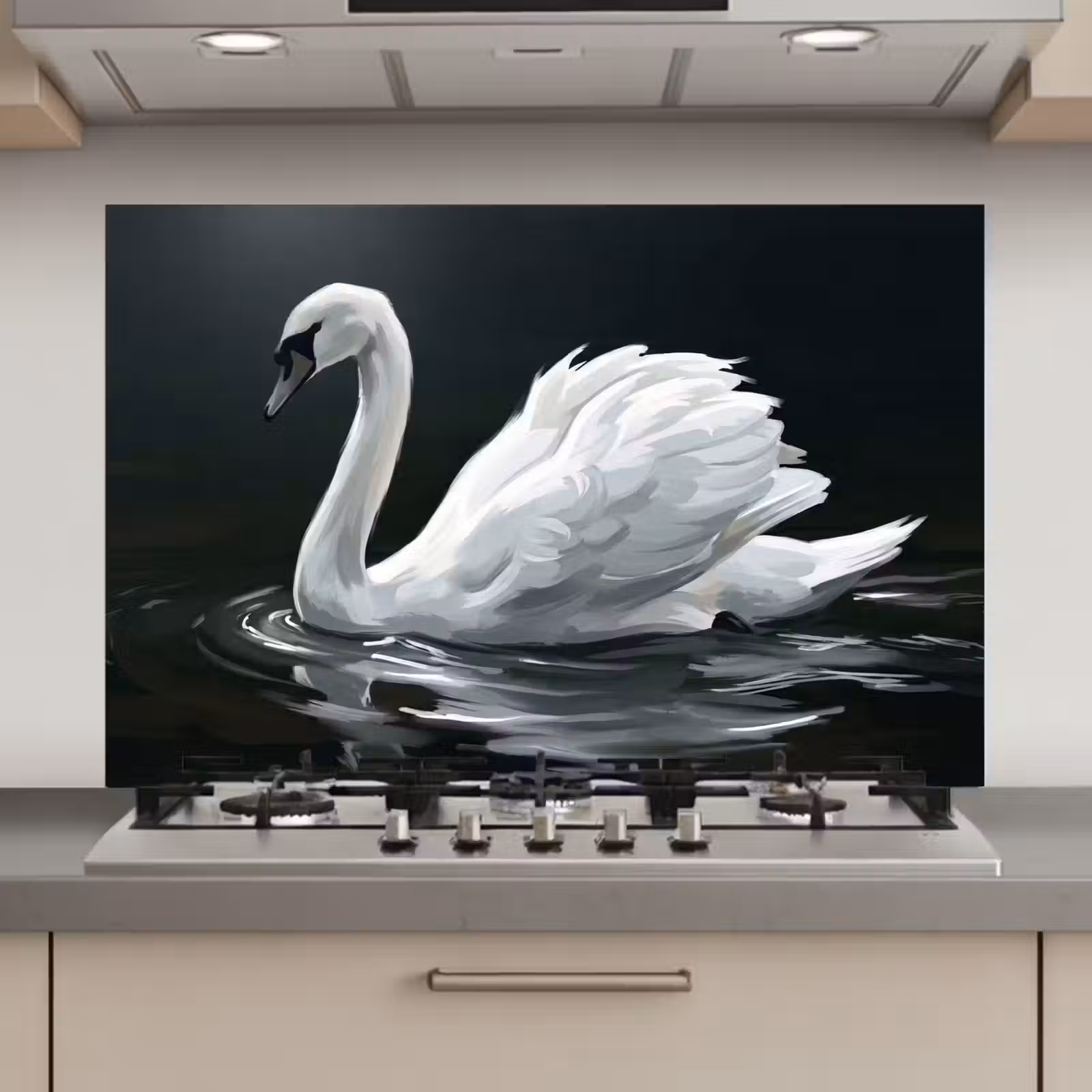 Spatscherm keuken - Zwaan - Water - Natuur - Realistisch - Wit — 1