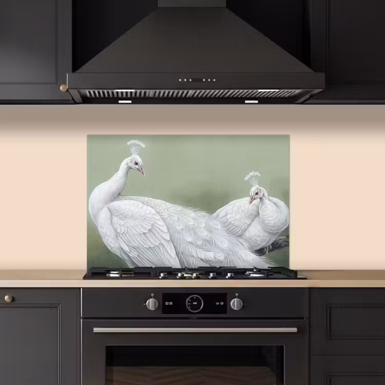 Spatscherm keuken - Pauwen - Wit - Natuur - Groen — 2