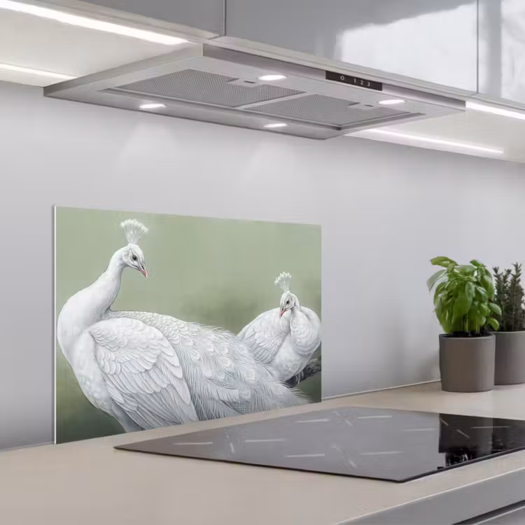 Spatscherm keuken - Pauwen - Wit - Natuur - Groen — 5