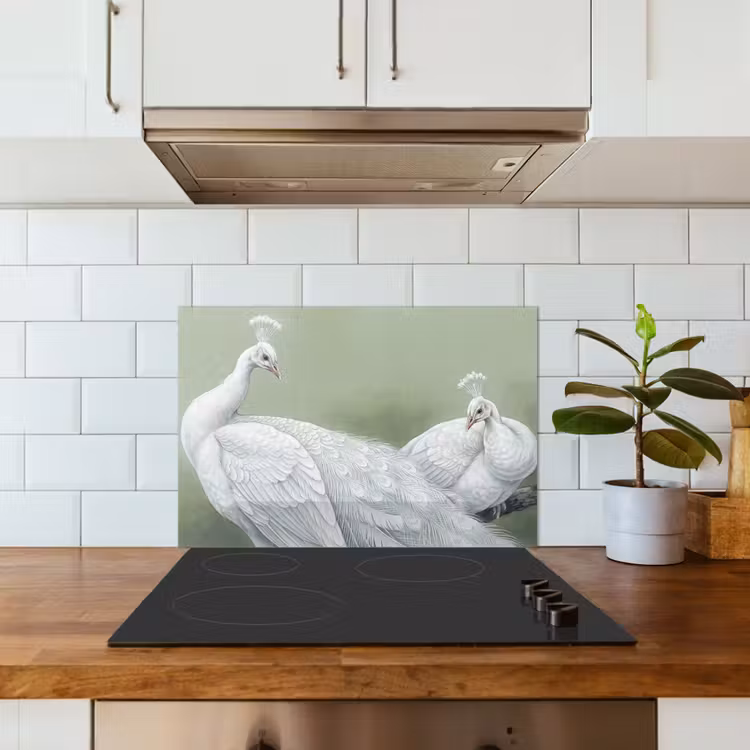 Spatscherm keuken - Pauwen - Wit - Natuur - Groen — 6