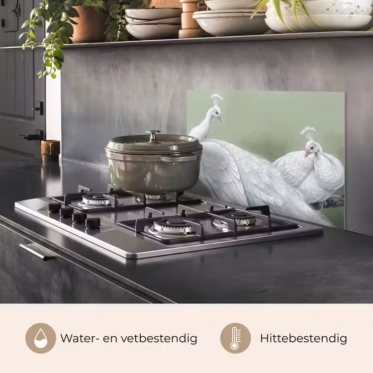 Spatscherm keuken - Pauwen - Wit - Natuur - Groen — 7