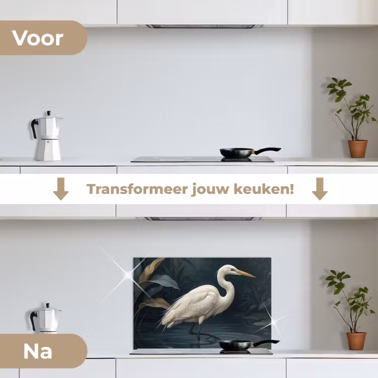 Spatscherm keuken - Reiger - Water - Natuur - Modern - Wit — 3