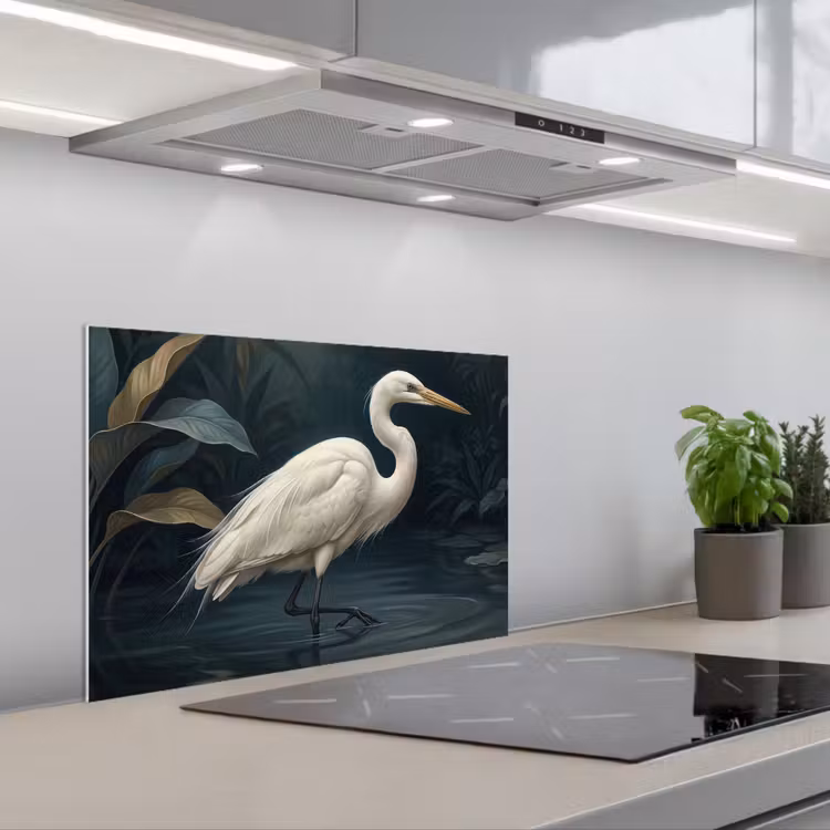 Spatscherm keuken - Reiger - Water - Natuur - Modern - Wit — 5