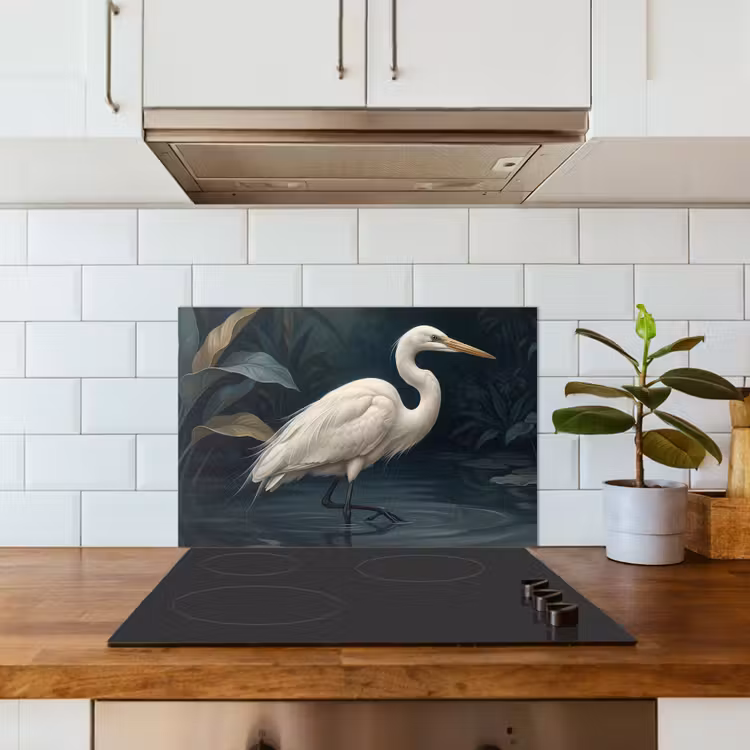Spatscherm keuken - Reiger - Water - Natuur - Modern - Wit — 6