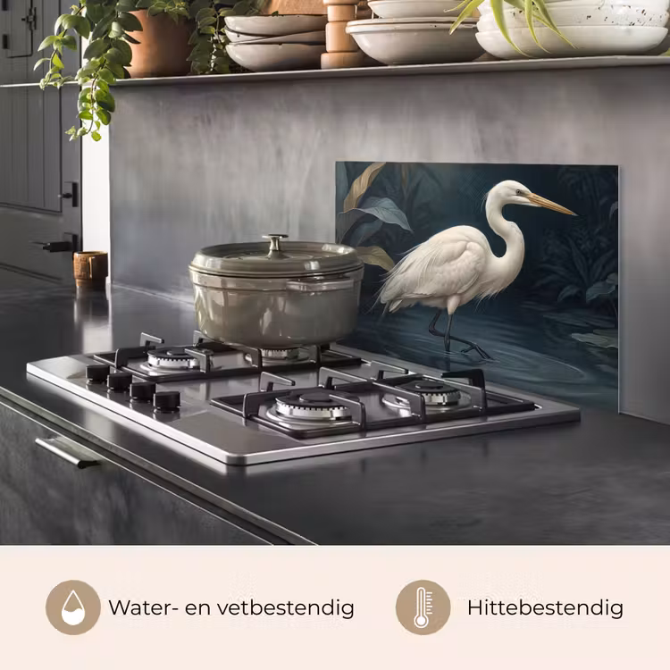 Spatscherm keuken - Reiger - Water - Natuur - Modern - Wit — 7
