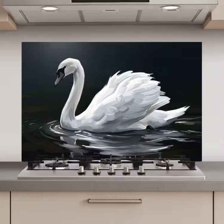 Spatscherm keuken - Zwaan - Water - Natuur - Realistisch - Wit — 1