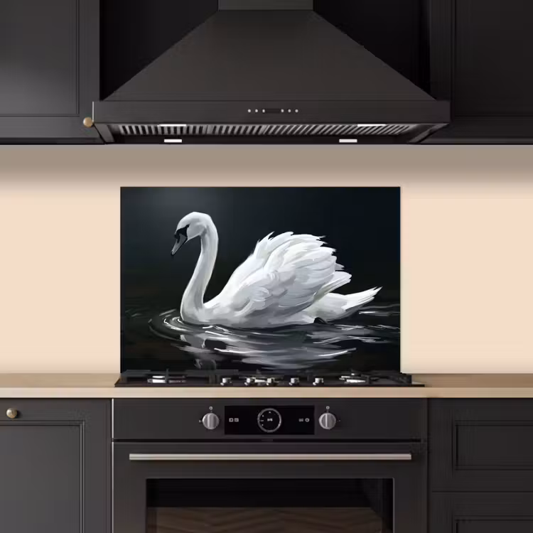 Spatscherm keuken - Zwaan - Water - Natuur - Realistisch - Wit — 2