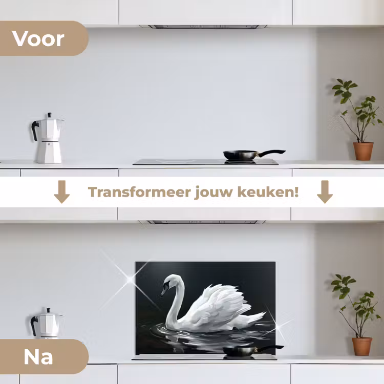 Spatscherm keuken - Zwaan - Water - Natuur - Realistisch - Wit — 3