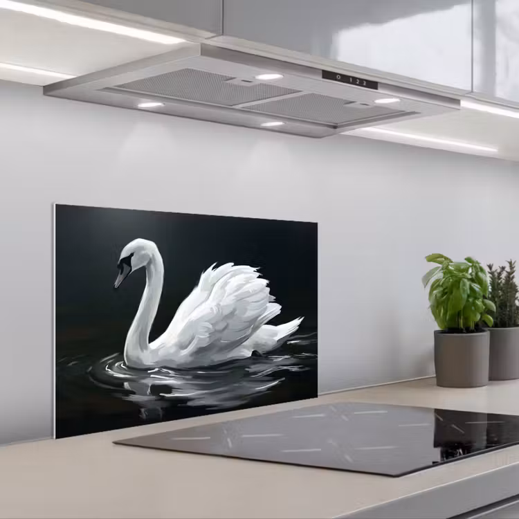 Spatscherm keuken - Zwaan - Water - Natuur - Realistisch - Wit — 5