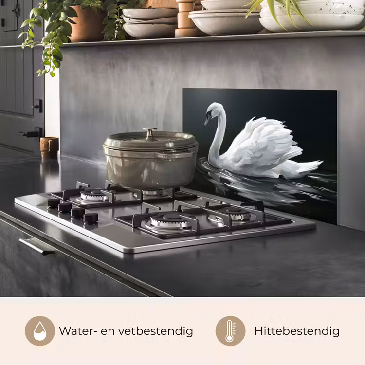 Spatscherm keuken - Zwaan - Water - Natuur - Realistisch - Wit — 7