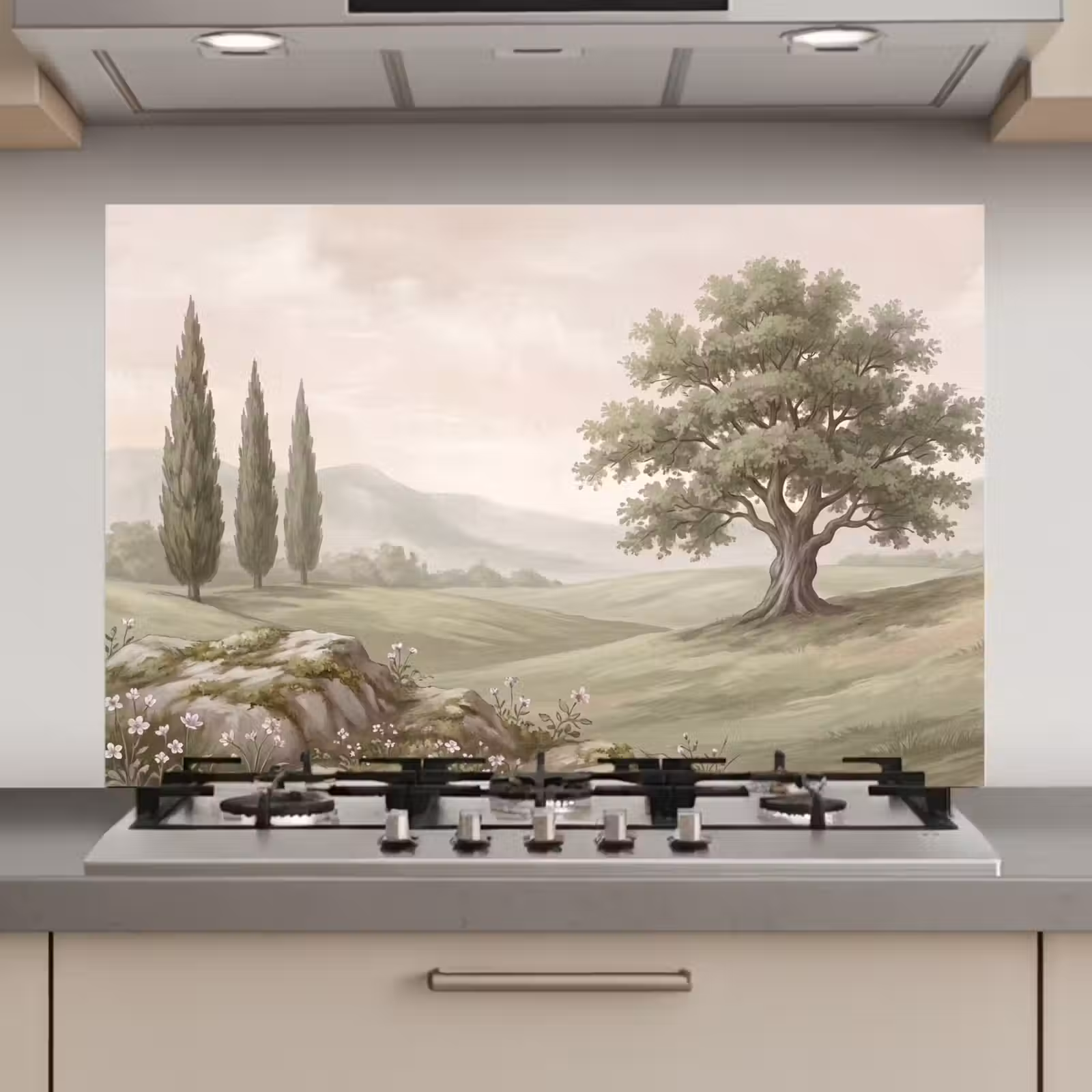 Spatscherm keuken - Heuvellandschap - Bomen - Natuur - Groen — 1