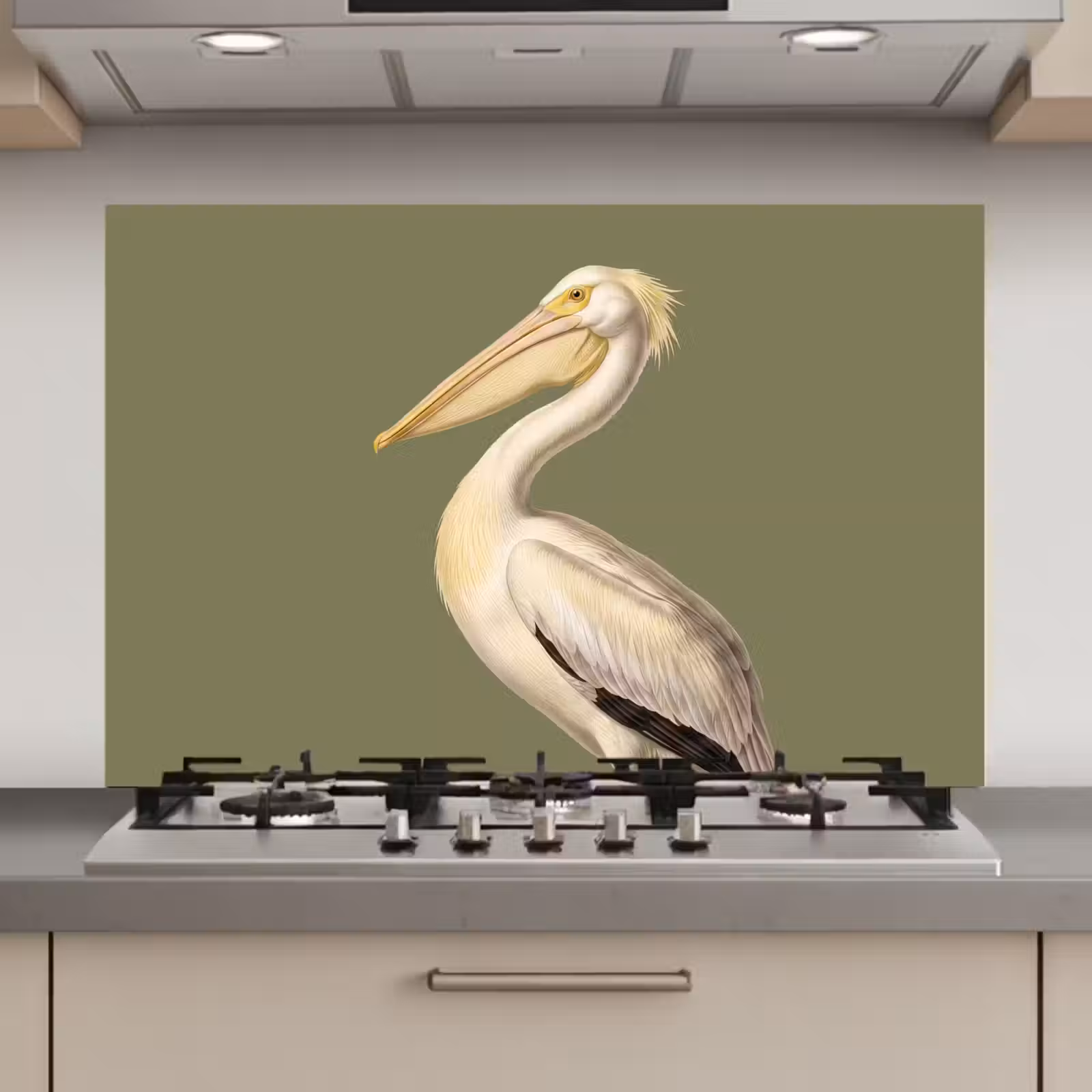 Spatscherm keuken - Pelikaan - Wit - Vogel - Klassiek - Natuur — 1