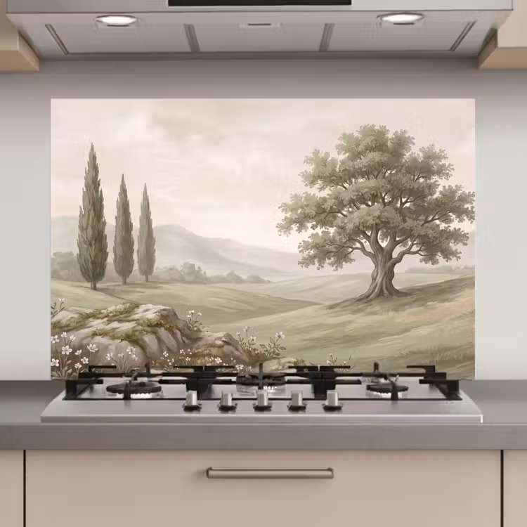 Spatscherm keuken - Heuvellandschap - Bomen - Natuur - Groen — 1