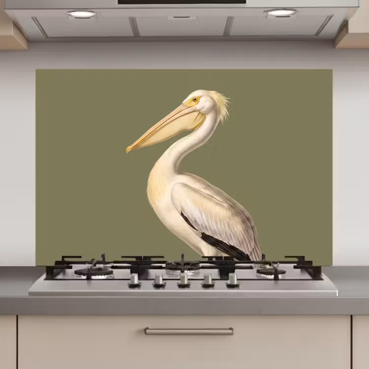 Spatscherm keuken - Pelikaan - Wit - Vogel - Klassiek - Natuur — 1