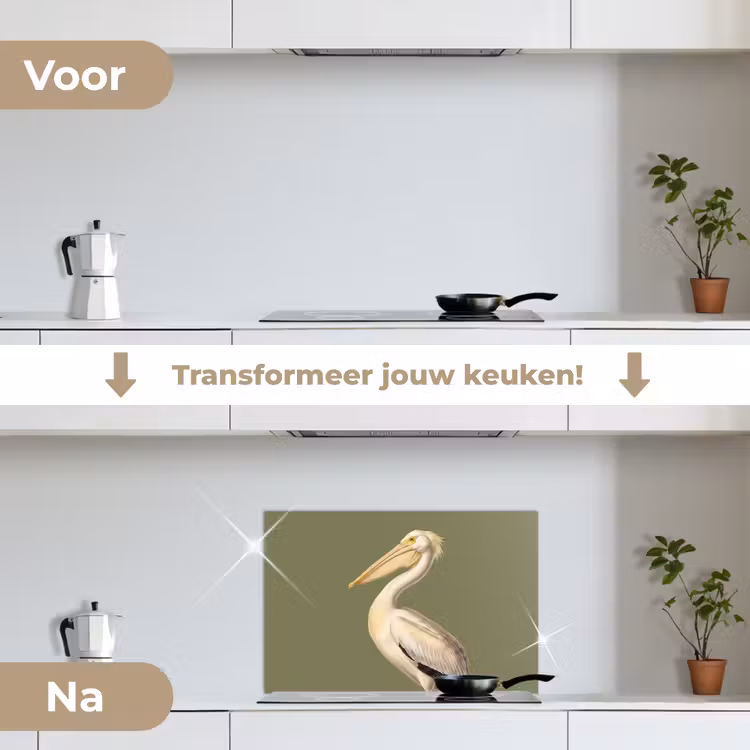 Spatscherm keuken - Pelikaan - Wit - Vogel - Klassiek - Natuur — 3
